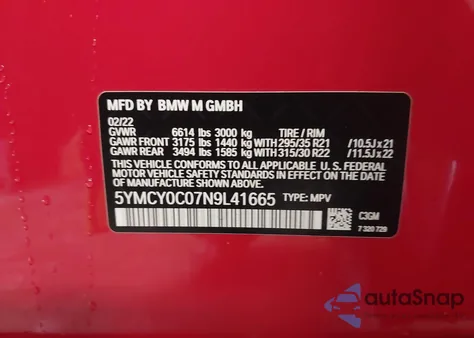 2022 BMW X6 M from USA, damaged, VIN 5YMCY0C07N9L41665